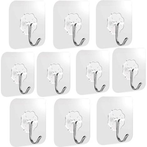 Snow-Adhesive Hook - 12 Pieces Self Adhesive Transparent Adhesive Hooks 5 kg (max), For Hanging Bathroom, Kitchen, Ceiling, Hanging, Wall, Door, Bathrobes, Towel Rack (12 Pieces) (1/2)
