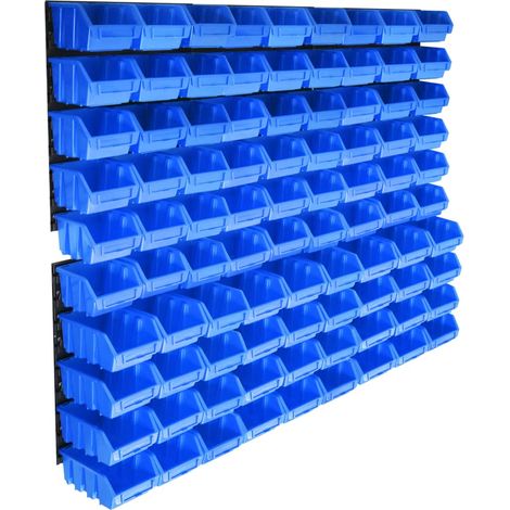 Ensemble de 96 boîtes de rangement pour petites pièces avec plaques murales, bleues