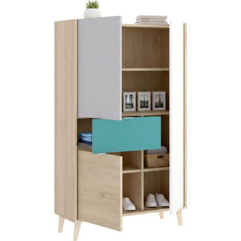 Dmora - Sideboard Dcelia, Buffet-Speisekammer für Wohnzimmer, Modernes Sideboard für Wohnzimmer mit 3 Türen, 81x43h137 cm, Weiß und Eiche