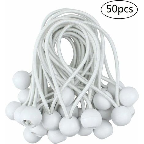 Lot de 50 tendeurs élastiques à boule pour bâche, tente de camping, cordons d'extension de rideaux, 10 cm (1/4)