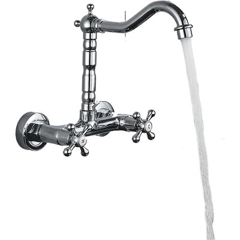 Robinet de cuisine Robinet d'évier de cuisine chromé, bec Long à Rotation, poignée Daul, mélangeur d'eau froide et chaude, grue de baignoire de lavage(C B) (1/5)