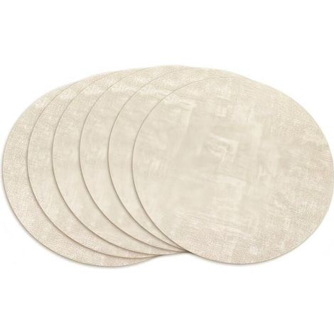 Un ensemble de 6 sets de table ronds en similicuir double face, résistants à la chaleur, imperméables, résistants à l'huile et lavables, adaptés à une utilisation intérieure et extérieure (beige). (1/4)