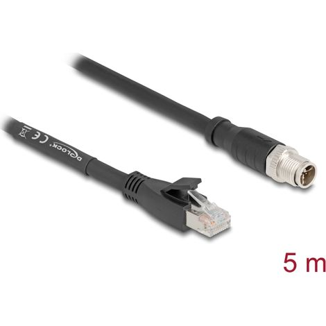 Delock Cable M12 codificado en X de 8 pines macho a RJ45 macho Cat.5e S/FTP flexible 5 m negro