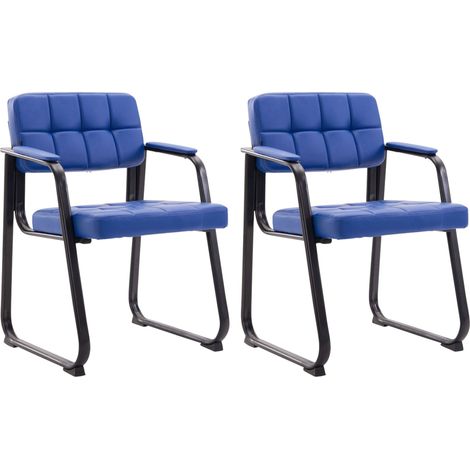 Set di 2 sedie da ufficio per visitatori con braccioli seduta in PVC blu e struttura in metallo nero 100008482