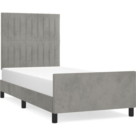 Lit simple  Lit adulte  Cadre de lit sans matelas gris clair 90x190 cm velours (1/5)