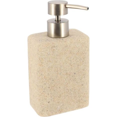 Distributeur savon polyresine rectangulaire effet sable 360 ml - naturel -