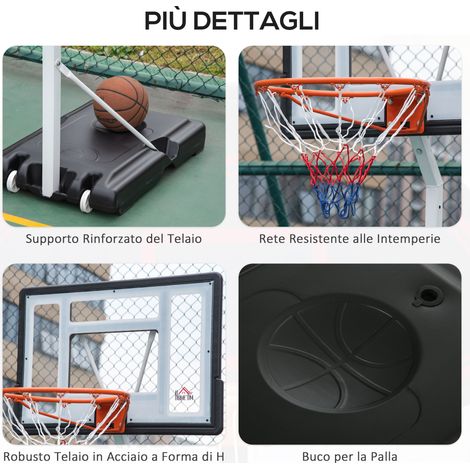 Panier de basket pour adulte, panneau PVC blanc réglable de 210 à 260 cm, avec roulettes intégrées (1/5)