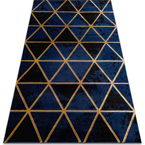 Exklusiv EMERALD Teppich 1020 glamour, stilvoll Marmor, Dreiecke dunkelblau / gold blue 80x150 cm