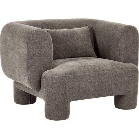 Armchair Brown Fabric Upholstery Plush Texture Cylindrical Legs Organic Style HOGBO (1/5)