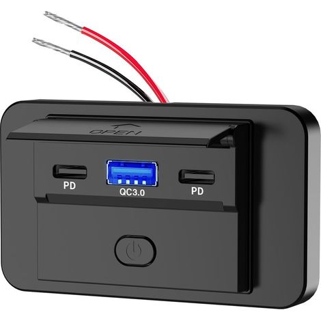 Prise USB pour camping-car, prise murale USB 12 V, 48 W QC3.0, ports USB A et 2 ports USB C avec interrupteur marche/arrêt pour voiture/bateau (1/5)
