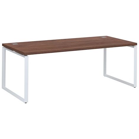 Bureau droit noyer L 200 x P 90 cm, piètement métal format carré - Milano - piétement blanc - Maxiburo