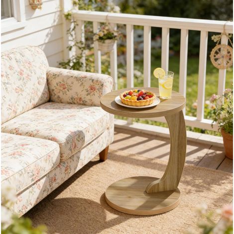 Table d’appoint ronde 38x38x55 cm chêne clair – forme C gain de place en MDF MEUBLIV (1/5)
