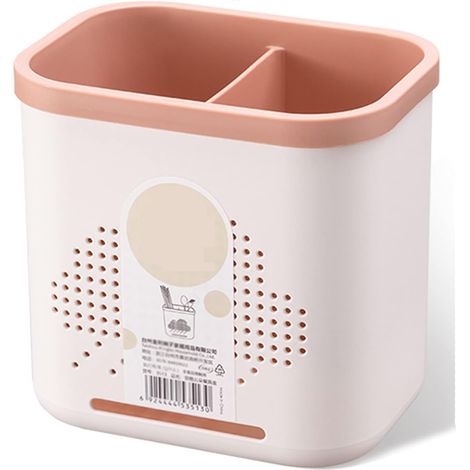 Égouttoir à couverts en plastique multifonction pour évier, organiseur cuillères, couteaux, baguettes – 2 compartiments tube, drainage efficace (Rose)–DELKEVIC