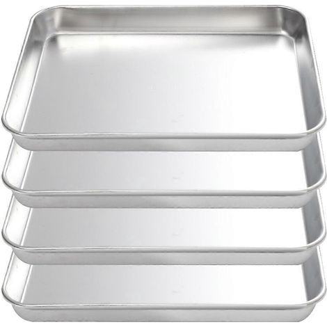 4er-Set multifunktionale Edelstahl-Speisenbehälter zum Kochen. – 22,70 x 14,70 x 1,20 cm – Silber (1/4)