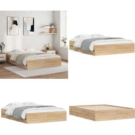 Bettgestell mit Schubladen Sonoma-Eiche 150x200cm Holzwerkstoff - Bettesrahmen - Holzbettfundament - Doppelbett - Schrankbett - Kommode - Home & Living (1/5)
