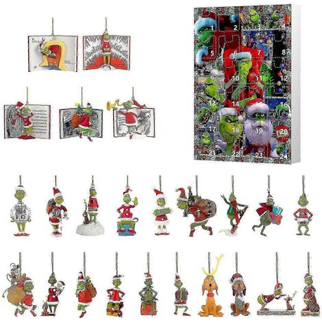 Calendrier de l'Avent (24 jours) - Boîte Surprise - Pendentif Sapin de Noël - Boîte Surprise Grinch