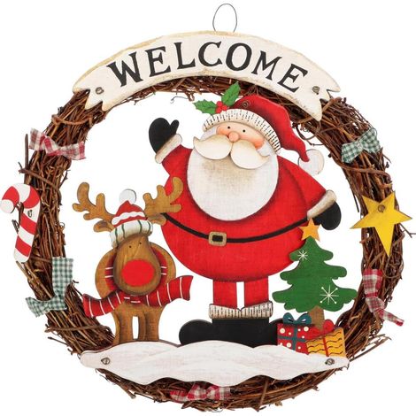 Geflochtener Weihnachtskranz - Weihnachtstürkranz - Weihnachtsdeko - Holzkranz - Ø 24 cm - Weihnachtsmann