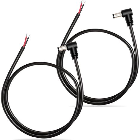 Câbles D'extension DC 5,5mm x 2,5mm Lot de 2 Câbles Alimentation 90 Degrés 1m Câble de Réparation DC5525 Prise mâle vers Fil Nu Cordon pour Bandes LED, Caméras CCTV, Moniteurs (1/5)