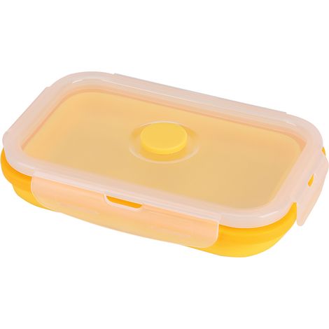 Boîte de conservation alimentaire pliable 500 ml, bol repas portable en silicone jaune, récipient pliant pour déjeuner. (1/5)