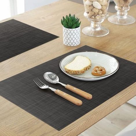 Tischsets aus PVC, rutschfest, hitzebeständig, abwaschbar, schwarz, 4er-Pack