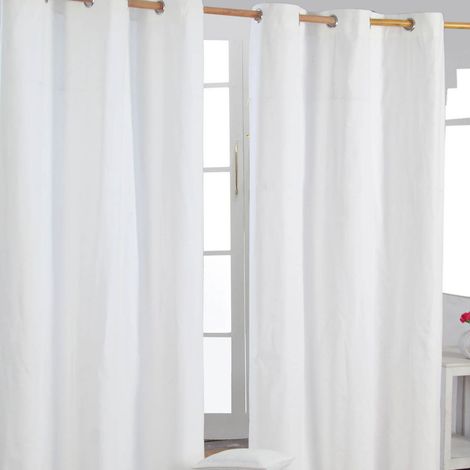 HOMESCAPES Plain Off White Cotton Eyelet Curtains 117 x 137 cm