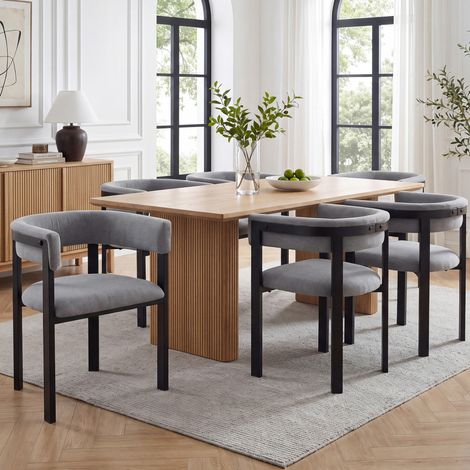 Set di 6 sedie da pranzo, schienale semicircolare avvolgente, imbottitura in chenille, struttura in metallo, grigio (1/5)