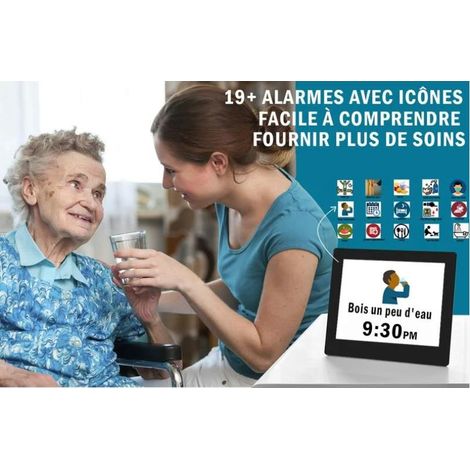Horloge calendrier numérique One Piece 7 pouces avec date et heure, horloge Alzheimer pour parents, machine de rappel de médicaments pour grands-parents et enfants-noir-20414324mm MNS (1/3)