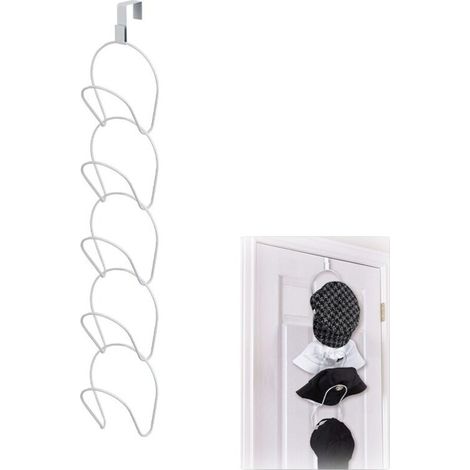 Porte-Chapeaux Anneaux Métal Porte-Casquettes Multicouche Porte-Manteaux Monté sur Porte avec 1 Crochet de Porte pour Casquettes de Baseball Serviettes Écharpes (Blanc)
