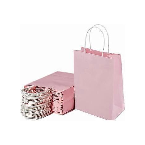 Sacs cadeaux en papier kraft avec poignées, format moyen, pour transporter des plats à emporter, des articles de mariage, d'anniversaire, de fête et des cadeaux (rose - lot de 10).