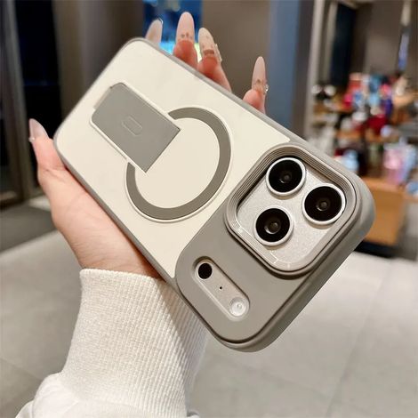 Étui de téléphone avec support magnétique invisible pour iPhone 17 Pro Max (gris), compatible avec la recharge sans fil MagSafe (1/4)
