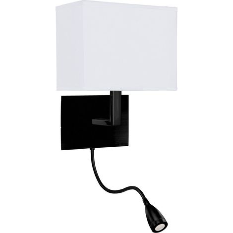 HOTEL Applique métal noir mat abat jour tissu blanc,E27 max 60w et liseuse Led flex noir mat 1w 108 lumens 3000k avec interrupteur (1/2)