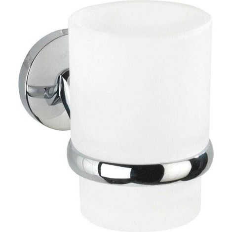 Porte Brosse à dent mural, Gobelet Salle de bain Cuba, Zinc - verre, 7x9,5x11,5 cm, Brillant - mat