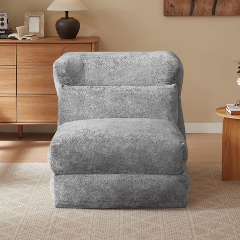 Fauteuil relax convertible 1 place en chenille, canapé 2-en-1 et chaise longue, pour salon ou chambre (gris)