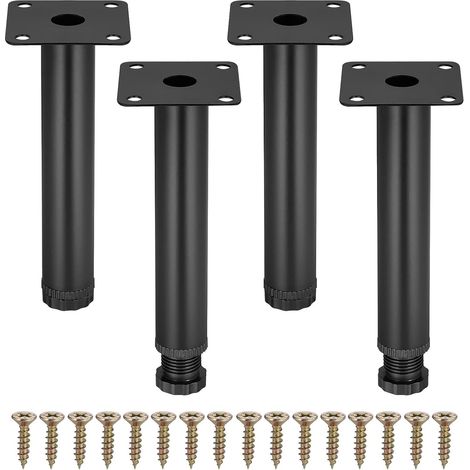 Lot de 4 pieds de meuble, pieds de meuble réglables noirs de 15 cm avec 16 vis, pieds de support de remplacement en métal pour meubles à monter soi-même (1/4)