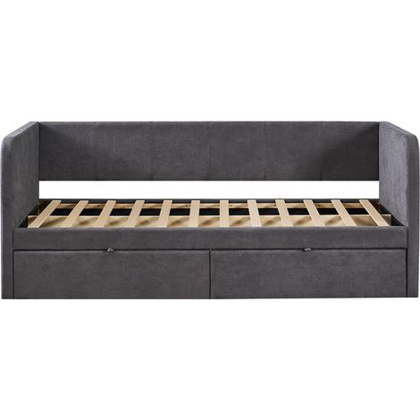 Lit PARME 90x200 cm – Stoff grau – Lattenrost inklusive – Modernes Design und robuste Struktur