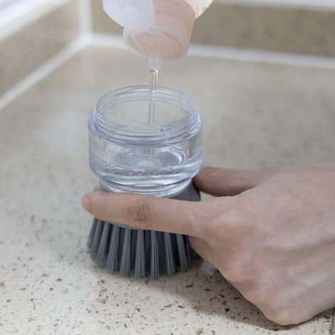 Brosse A Recuruer - Distributeur De Savon Integre - Bac Recuperateur De Gouttes - Pour Evier Vaisselle Casseroles Poêles - Ensemble Avec Support De Rangement - 1 Piece (1/5)