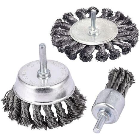 Ensemble de 3 brosses métalliques nouées avec manches de 1/4\\ (1/5)
