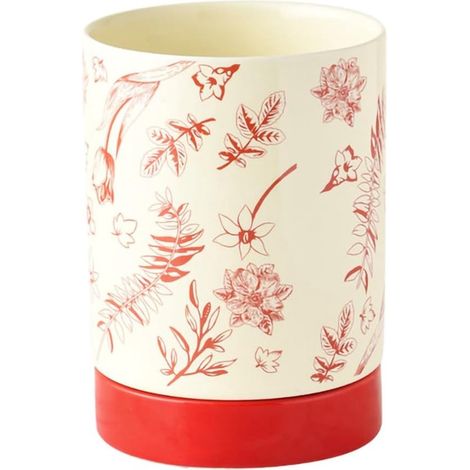 Organizzatore di utensili da cucina in ceramica floreale vintage Scatola portaoggetti per stoviglie con base Utensili da cucina Vaso in ter，Rosso (1/5)