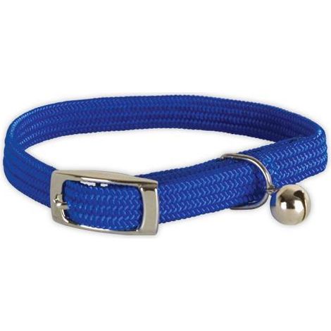 Collier nylon simple chromé chat bleu