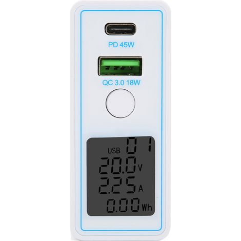 2-Port-Schnellladegerät mit USB-C PD QC 3.0, Display und Schalter, tragbar, 100–240 V Wechselstrom, US-Stecker mit UK-Adapter (1/5)