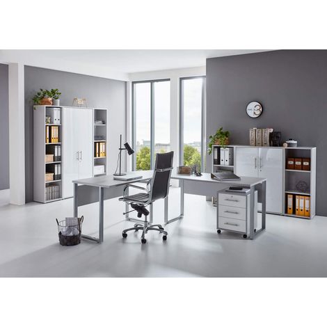 BMG Möbel Büromöbel-Set, Office Edition Set 5, grau/ weiß hochglanz