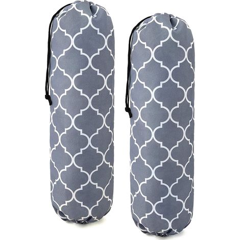 Distributeur de sacs de courses en vrac, robuste et léger, avec boucle de suspension, lavable, pour sacs poubelle, avec cordon de serrage, gris, joli motif géométrique.
