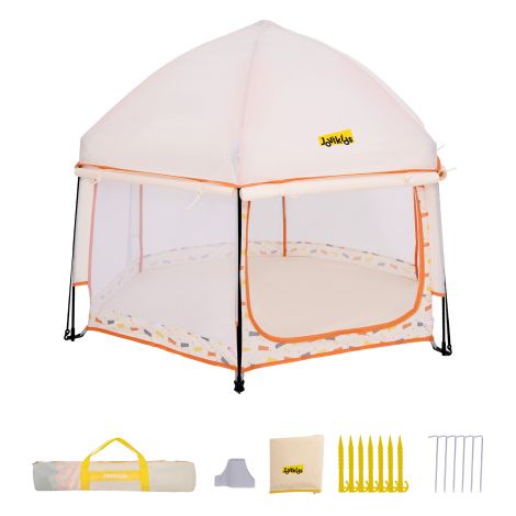 Parque infantil plegable Jovikids con toldo, tienda de campaña desplegable para niños, para uso exterior, parque infantil grande de 6 lados con bolsa de transporte para el hogar, jardín o playa. 150 x (1/5)
