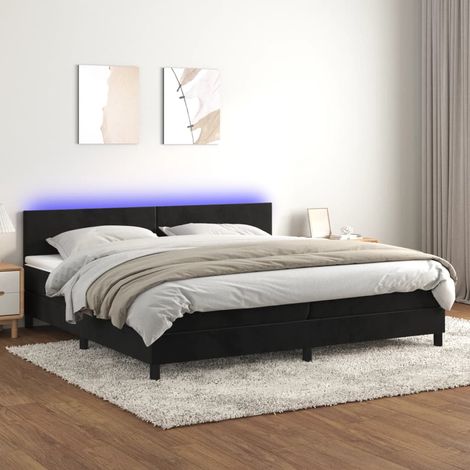 Sommier tapissier avec matelas et LED Sommier pour Adulte et Enfant Lit adulte Noir 200x200 cm Velours XRKJY9831135 (1/5)