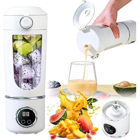 Mini mixeur portable pour smoothies et shakes, 700 ml, petit extracteur de jus, rechargeable par USB, pour la maison, le sport, l'extérieur, les voyages, la salle de sport (blanc) (1/5)
