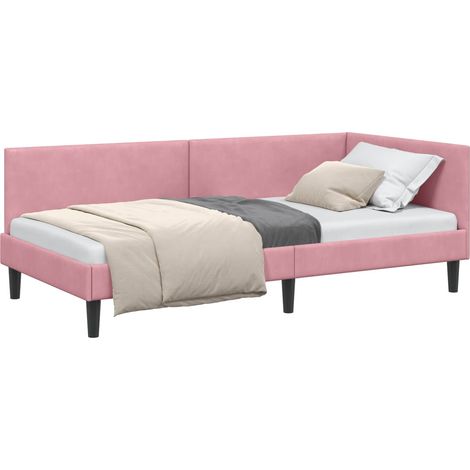 Estructura de cama en esquina Rosa 90 cm x 190 cm Terciopelo vidaXL (1/5)