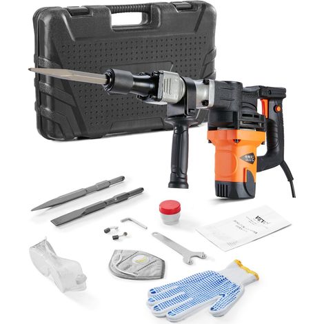 Marteau de Démolition 1400 W Marteau-Piqueur 19 J 2900 BPM Marteau Perforateur avec 2 Burins Remplaçables Poignée Rotative 360° Anti-Vibration Brise-Béton pour Burinage Construction Plomberie (1/5)