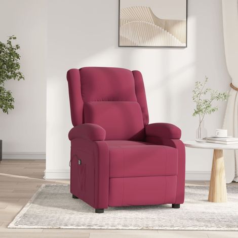 Fauteuil inclinable électrique rouge bordeaux velours (1/5)