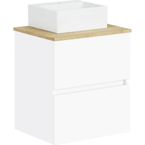 Ensemble de Salle de Bain Natura. Meuble de Salle de Bain à Fond réduit, avec lavabo en céramique sur Le comptoir, Meuble Suspendu, Meuble monté, Deux tiroirs sans Miroir 60 cm, Fond de 39 cm (1/5)