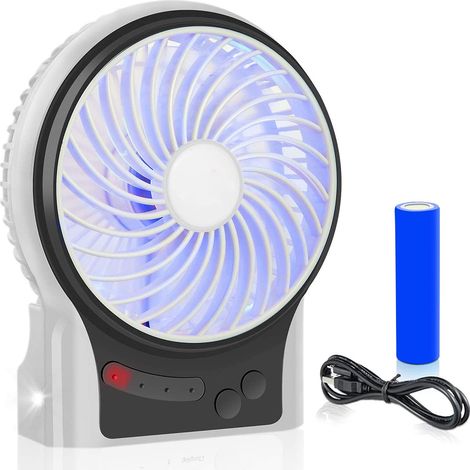 1 Ventilateur de bureau, 3 vitesses, batterie 1800 mAh, lumière LED, USB portable, pour maison, bureau, camping (1/5)